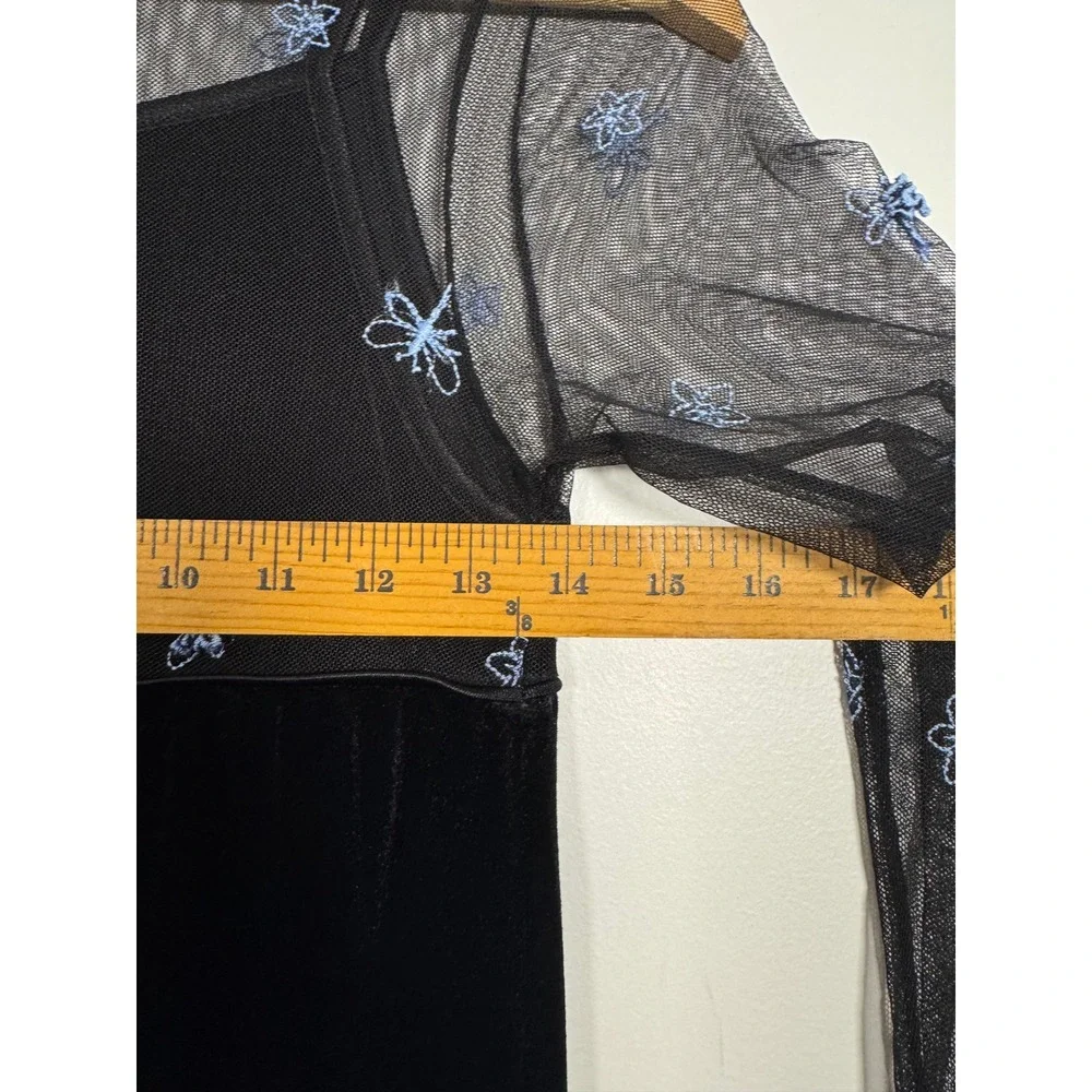 Dragonfly American Girl Kids Size 12 Maxi Dress Black Velvet Mesh Blue Floral‎